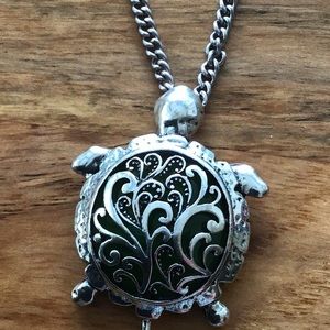 Silver Scroll Design Turtle Necklace Dangle